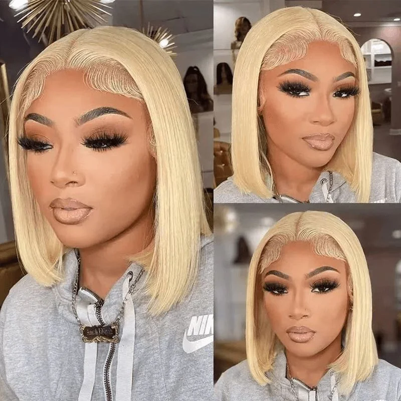 Bob Wigs with Heat - Resistant Fibers (for Styling)​ Aligrace 13x4 Lace Front Straight Human Hair BoB wigs 613 Color