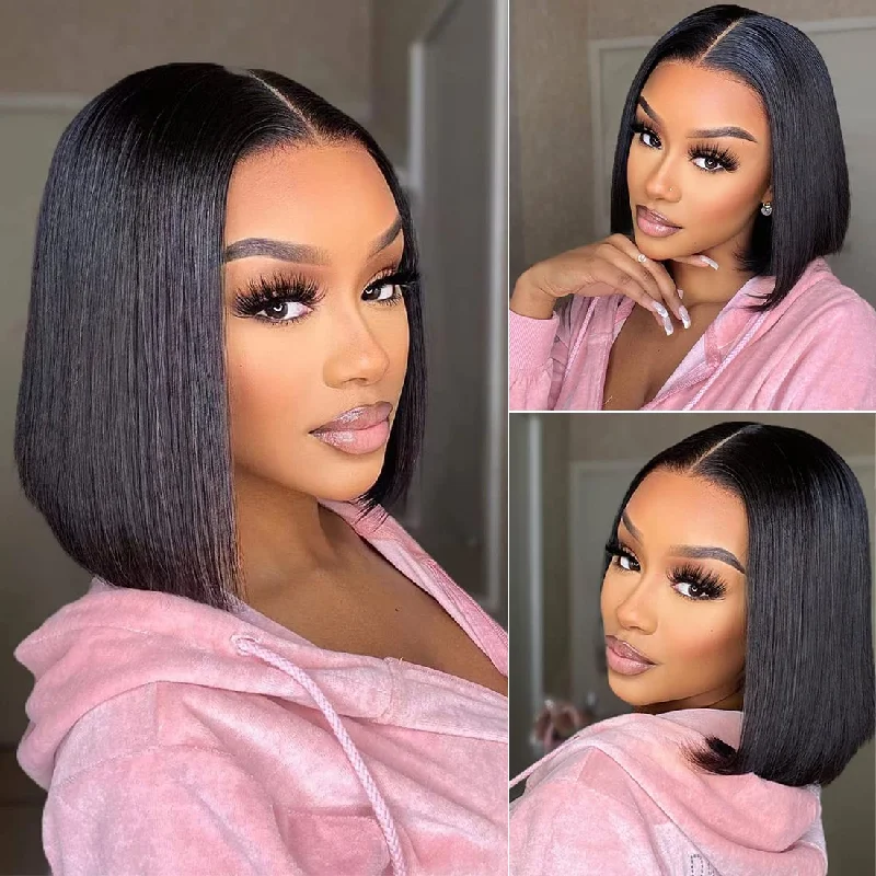 Bob Wigs for Hiking​ 💥[ BIG SALE ] Glueless Bone straight  4x4 Pre-Cut Closure HD Lace Ready to Go Bob Wig