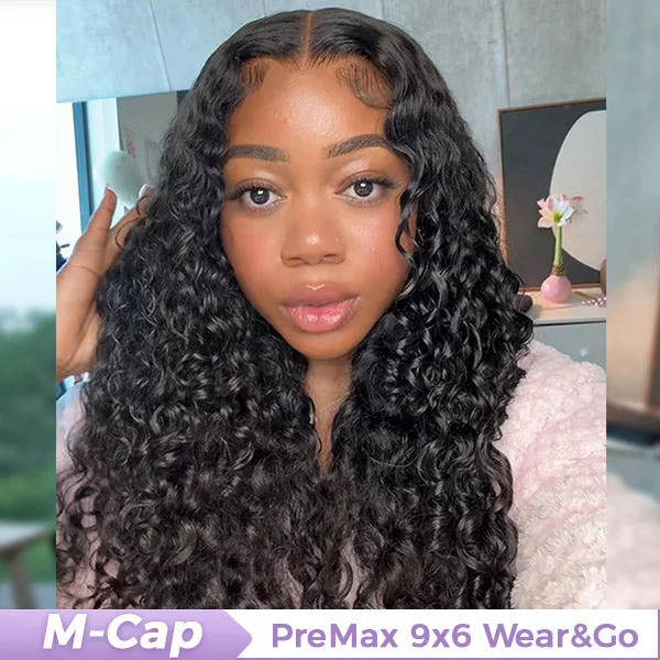 Adjustable - cap water wave wig for a comfortable fit OQ HAIR M-Cap Water Wave Pre Cut 9x6 HD Lace Wear Go Glueless Wigs Pre Bleached Tiny Knots Wet And Wavy Lace Front Wigs Human Hair