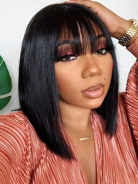 Bob Wigs in Red Hues​ Kisslove Glueless Double Drawn 3x1 Middle Part Bob Wig Bone Straight /Yaki Straight Wig with Bangs Pull & Go Wig