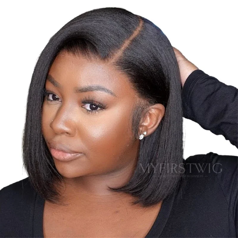 Bob Wigs for Modern and Contemporary Styles Side Part Yaki Texture Bob Wig HD Lace Wear & Go Glueless Closure Wig - CLB032
