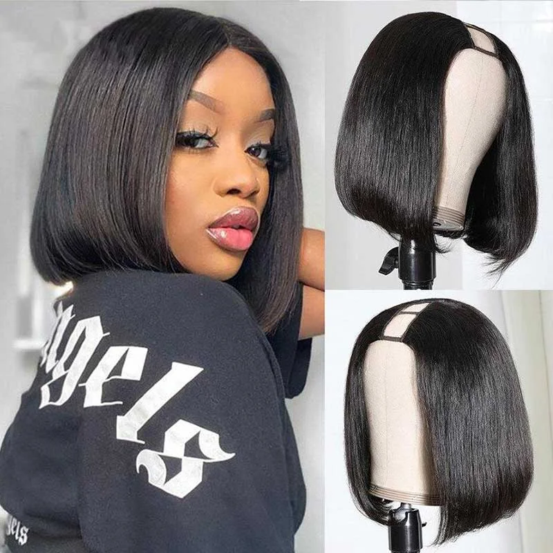 Bob Wigs for Shopping Trips U Part Wig Human Hair 8-14Inch Brazilian Straight Short Bob Wig Bob Wigs for Shopping Trips U Part Wig Human Hair 8-14Inch Brazilian Straight Short Bob Wig
