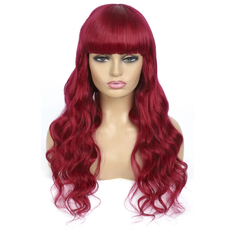 Synthetic Wavy Wigs for a Budget - Friendly Option BURG Body Wave Full Machine Made None Lace Front Wigs With Bangs Synthetic Wavy Wigs for a Budget - Friendly Option BURG Body Wave Full Machine Made None Lace Front Wigs With Bangs