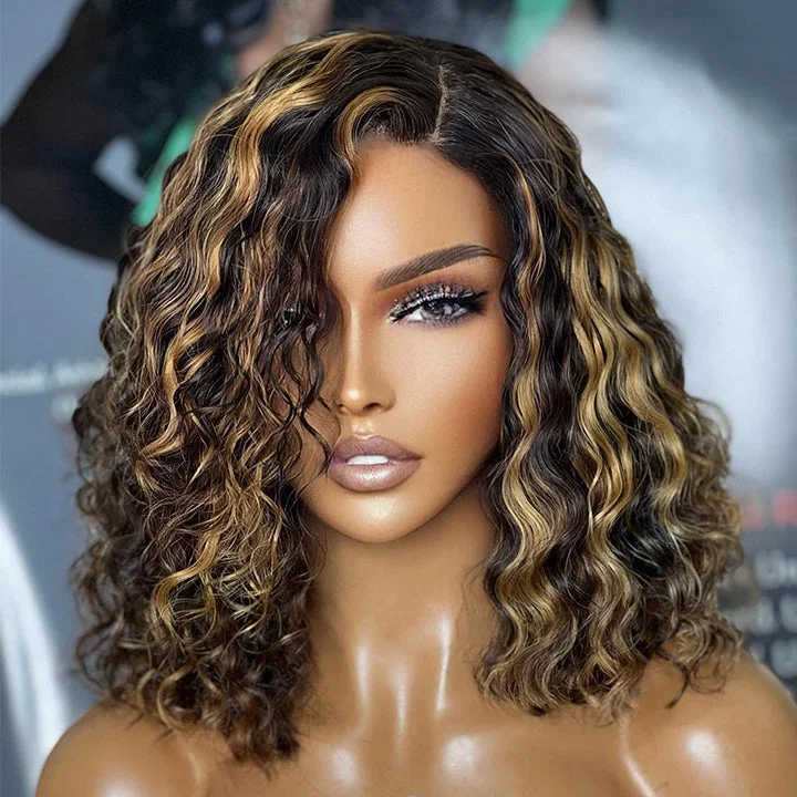 Bob Wigs for Theaters Highlight Honey Blonde Short Curly Wigs 13x4 Lace Front Bob Wig Glueless Human Hair Wig Bob Wigs for Theaters Highlight Honey Blonde Short Curly Wigs 13x4 Lace Front Bob Wig Glueless Human Hair Wig