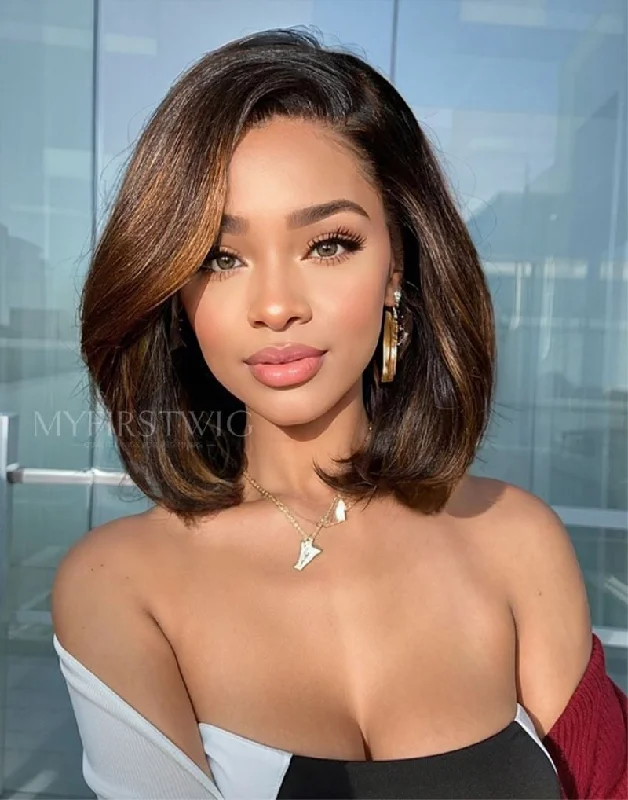 Bob Wigs for Water Sports 12 Inch Highlight Brown Bob Wig HD Lace Wear & Go Glueless Closure Wig - CLB036 Bob Wigs for Water Sports 12 Inch Highlight Brown Bob Wig HD Lace Wear & Go Glueless Closure Wig - CLB036