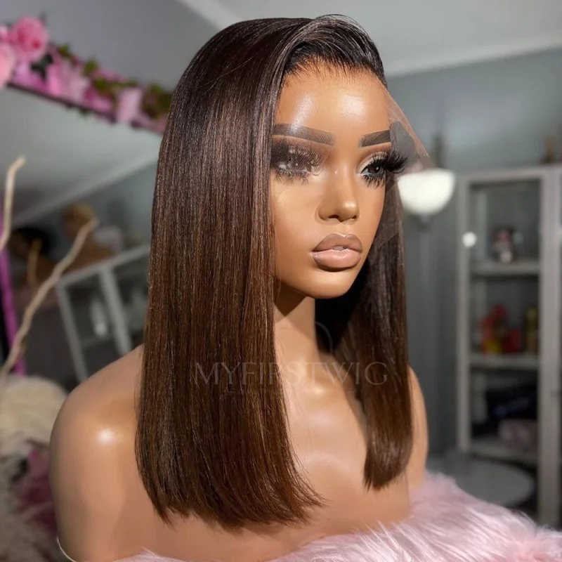 Bob Wigs for Casual Outings 14-16 Inch Ombre Brown Long Bob HD Lace Wear & Go Glueless Wig - CLB020 Bob Wigs for Casual Outings 14-16 Inch Ombre Brown Long Bob HD Lace Wear & Go Glueless Wig - CLB020