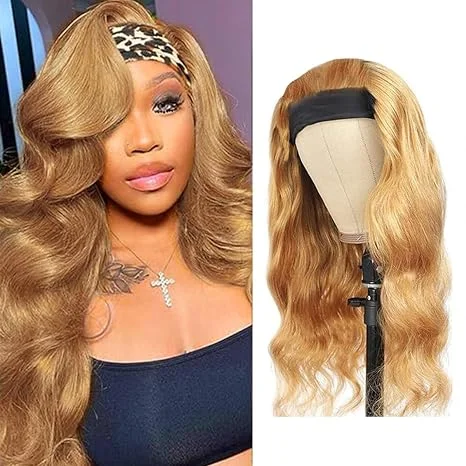 Wavy Wigs for Caucasian Women​ #27 Body Wave Headband Human Hair Wigs For Women 150% Density Glueless No Lace Wig Honey Blonde Headband Wigs