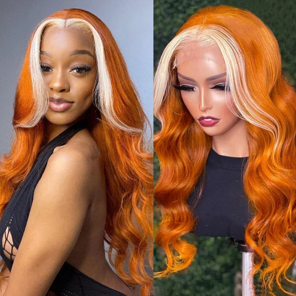  Ginger With Blonde Highlight Lace Front Wigs Ombre Body Wave Lace Part Human Hair Wigs