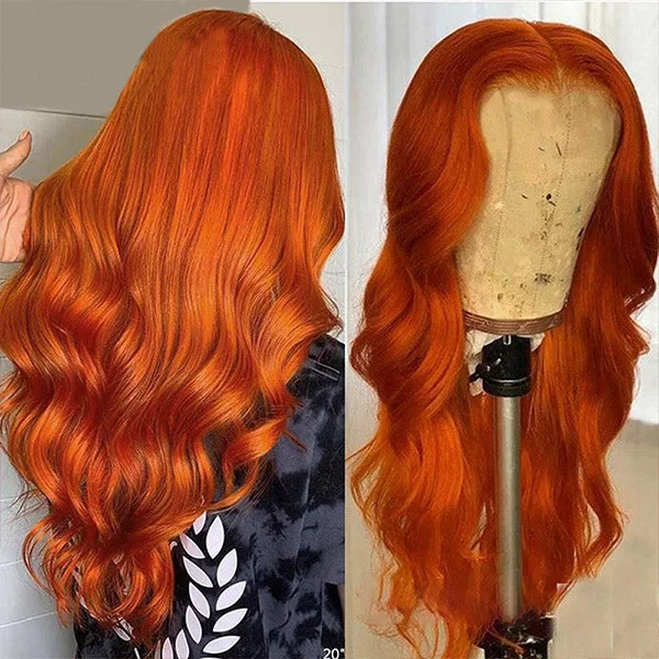 Wavy Wigs for Camping​ Ginger Wig Body Wave Human Hair Wig T Part Lace Wigs Pre Plucked
