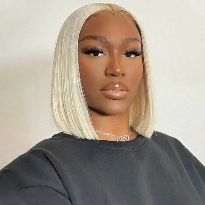 Bob Wigs for Barbecues​ Ready To Wear Glueless Straight Bob Wig 180% Density Blonde 613 Color Pre-plucked 13x4 Straight Lace Front Wigs Bleached Knots