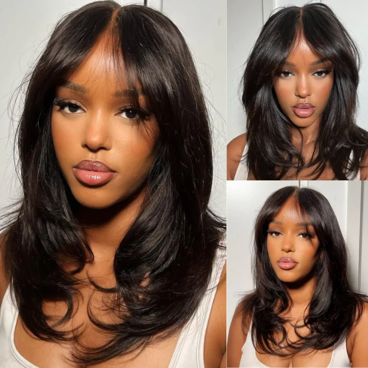 Bob Wigs for Halloween Costumes Long Natural Wavy Curtain Bangs Glueless 5x5 HD Lace Closure Wig Easy to Wear Lace Human Hair Bob Wigs-GeetaHair Bob Wigs for Halloween Costumes Long Natural Wavy Curtain Bangs Glueless 5x5 HD Lace Closure Wig Easy to Wear Lace Human Hair Bob Wigs-GeetaHair