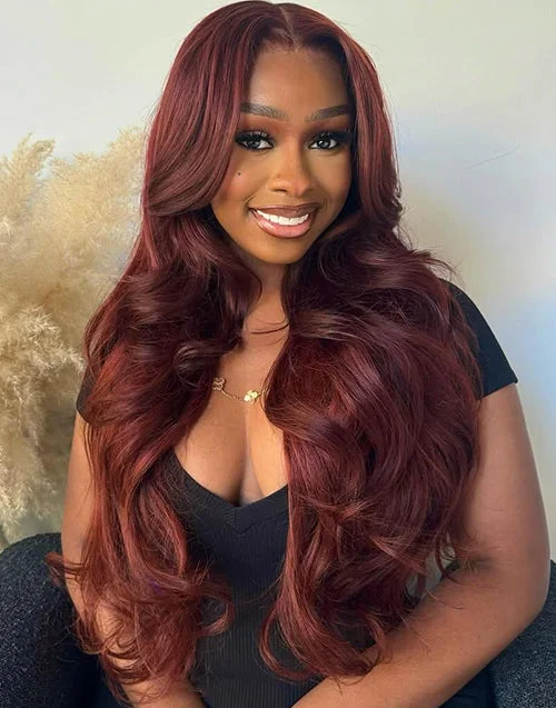 Wavy Wigs for Formal Occasions (Galas, Awards Ceremonies)​ Dark Red Brown Wigs Body Wave 13x5 Pre Cut Lace Front Wigs Glueless Human Hair Wig