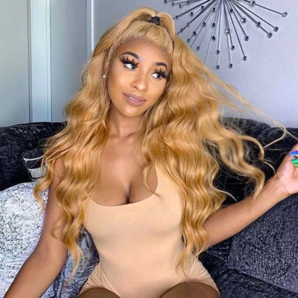 Wavy Wigs for Job Interviews #27 Honey Blonde Colored Wig Body Wave Human Hair Wigs 13x6x1 Lace Part Wig #27 Color Wavy Wigs for Job Interviews #27 Honey Blonde Colored Wig Body Wave Human Hair Wigs 13x6x1 Lace Part Wig #27 Color