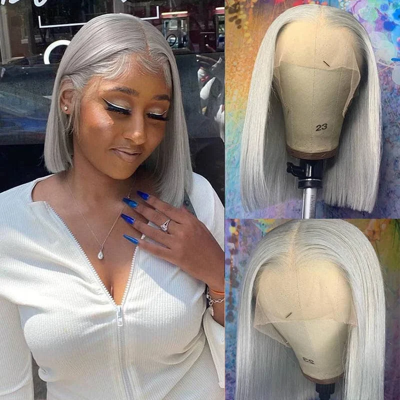Bob Wigs for Caucasian Women Bob Wigs for Retro Fashion Lovers Silver Gray Short Bob Wig Transparent Lace Wig Human Hair Bob Wigs for Caucasian Women Bob Wigs for Retro Fashion Lovers Silver Gray Short Bob Wig Transparent Lace Wig Human Hair