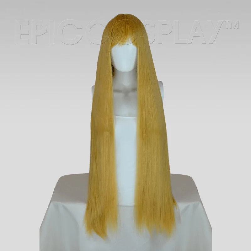 Long - length wig in a jet - black color for a classic appearance Persephone - Caramel Blonde Wig Long - length wig in a jet - black color for a classic appearance Persephone - Caramel Blonde Wig