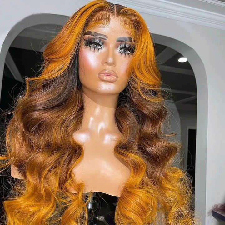 Wavy Wigs in Blonde Highlights T6/Yellow Highlight Body Wave Lace Frontal Human Hair Wigs for black women Wavy Wigs in Blonde Highlights T6/Yellow Highlight Body Wave Lace Frontal Human Hair Wigs for black women
