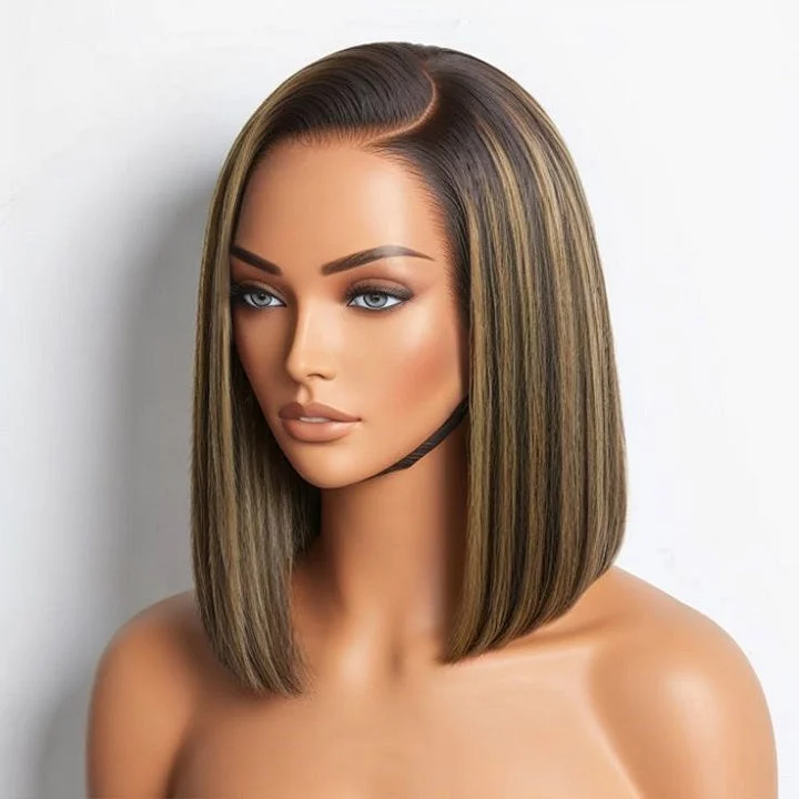 Bob Wigs for Date Nights​ Highlights Honey Straight Pre-everything 7x5 Lace Bob Wig Human Hair Bleached Knots