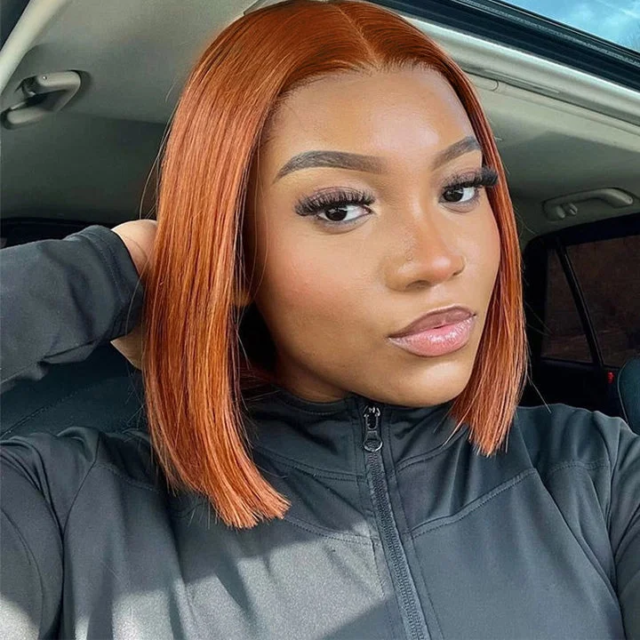 Bob Wigs for Instagram - Ready Looks Pre Cut Lace Orange Ginger Short Bob Straight 13x5 Pre Everything Glueless Wig Human Hair Bob Wigs for Instagram - Ready Looks Pre Cut Lace Orange Ginger Short Bob Straight 13x5 Pre Everything Glueless Wig Human Hair