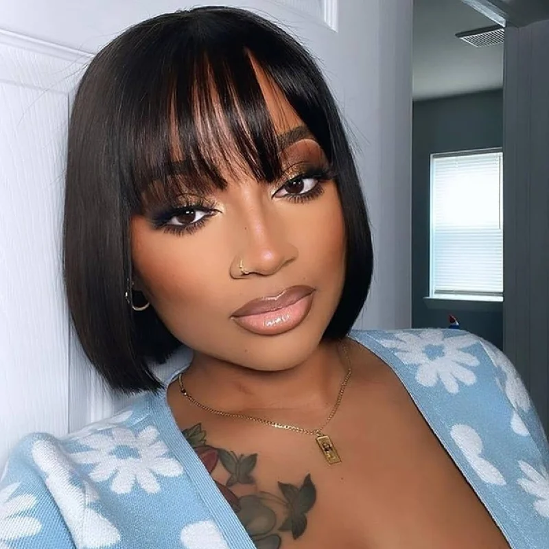 Bob Wigs for Winter Events​ Glueless Straight Bob Wigs With Bang