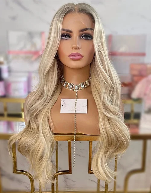 Synthetic Wavy Wigs for a Budget - Friendly Option Creamy Light Blonde Highlights Ash Roots Full Lace Wigs Human Hair Glueless 13x6 Lace front Wig Synthetic Wavy Wigs for a Budget - Friendly Option Creamy Light Blonde Highlights Ash Roots Full Lace Wigs Human Hair Glueless 13x6 Lace front Wig