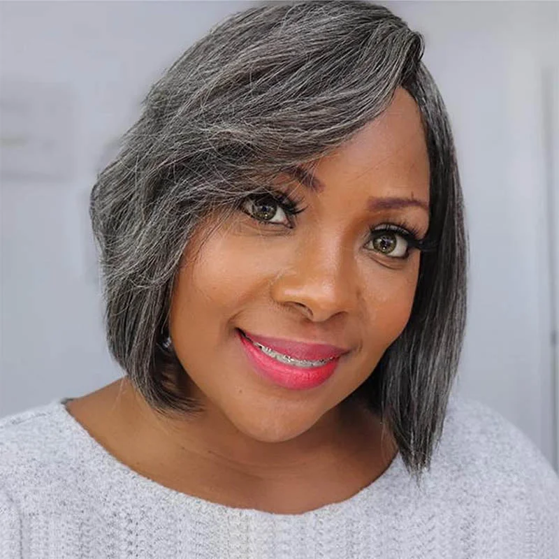 Bob Wigs for Asian Women​ Ann | Salt And Pepper Lady Short Bob Wig More Gray Hair Beginner Friendly