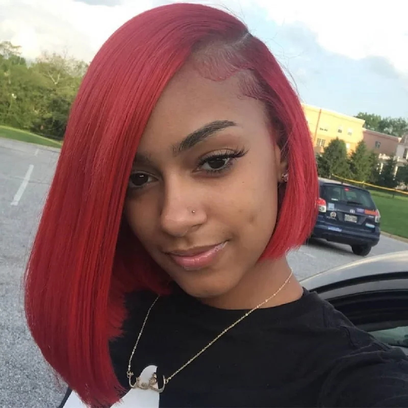 Bob Wigs with Middle - Parted Styles​ Peruvian Hair Burgundy Color Straight Lace Front Bob Wig