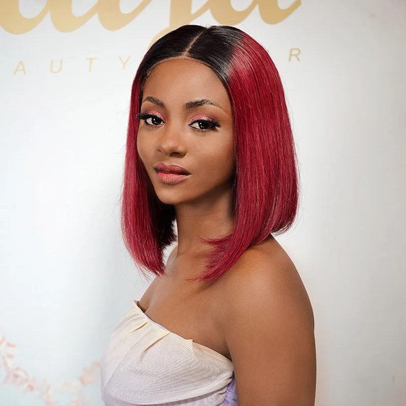Bob Wigs for Triangle - Shaped Figures​ 4X4 Closure Burgundy Straight  Bob  Wig