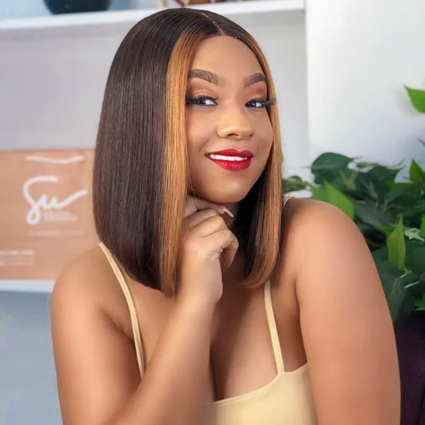 Bob Wigs for Pear - Shaped Figures​ Glueless  HIGHLIGHT KIM K WIG 10''