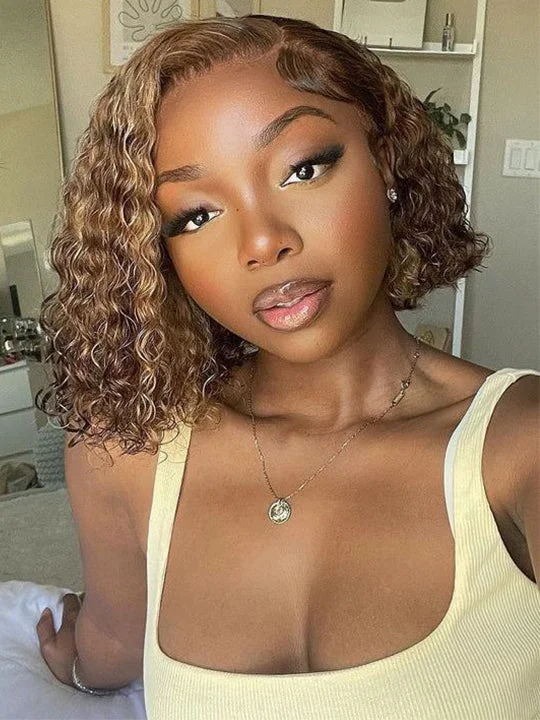 Bob Wigs for Theaters​ P4/27 Highlight Bob Deep Wave 5x5 & 13x4 Transparent Lace Wigs 100% Human Hair