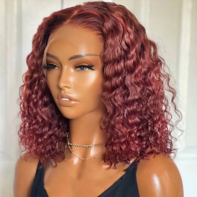 Bob Wigs for Night Outlooks Synthetic Bob Wigs for Budget - Conscious Shoppers Burgundy Color Deep Wave Short Bob Wig 99J Transparent lace Wig 180% Bob Wigs for Night Outlooks Synthetic Bob Wigs for Budget - Conscious Shoppers Burgundy Color Deep Wave Short Bob Wig 99J Transparent lace Wig 180%