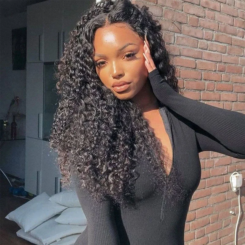 Curly wig with a middle - part for a classic and elegant style VIYA Curly 360 HD Lace Frontal Wig Natural Black Human Hair Pre Bleached Knots Wig