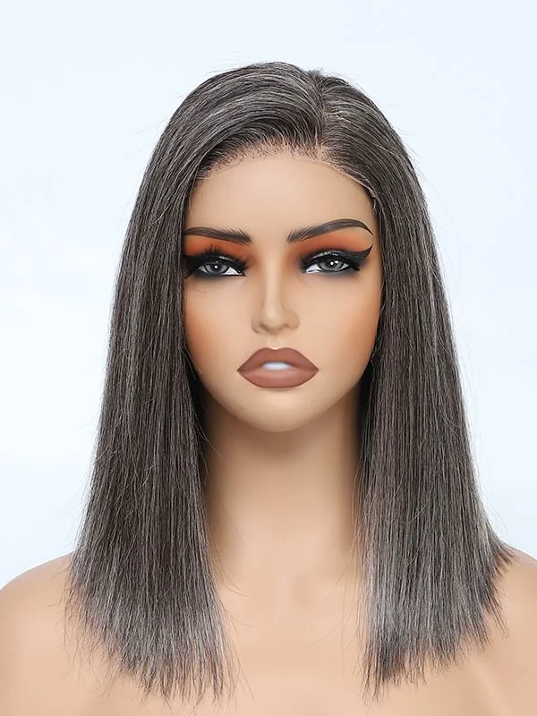 Bob Wigs for Triangle - Shaped Figures Junoda Silver Grey Salt and Pepper Pre Cut Lace Straight Bob Glueless Wig Short Human Hair Wigs Bob Wigs for Triangle - Shaped Figures Junoda Silver Grey Salt and Pepper Pre Cut Lace Straight Bob Glueless Wig Short Human Hair Wigs