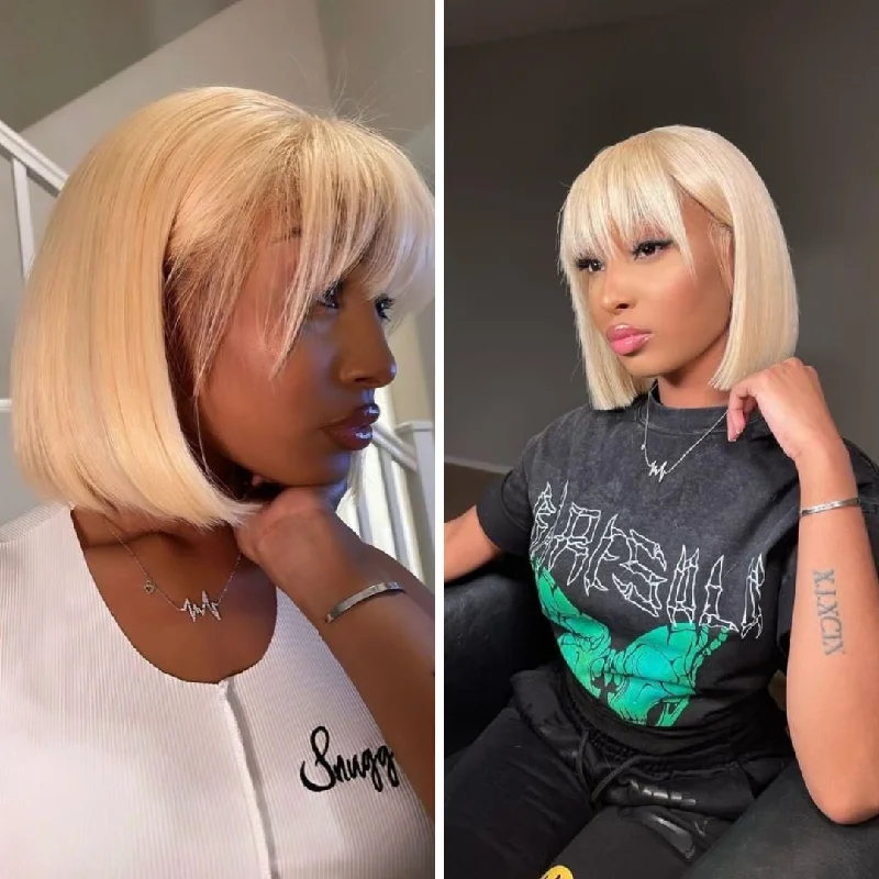 Bob Wigs for Horseback Riding​ Bang | Blonde 613 13x4 Lace Bob Wig 100% Human Hair