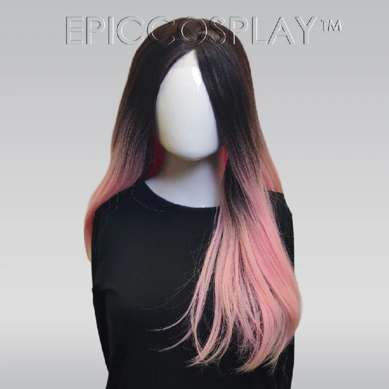 Long - length wig with a wispy fringe for a soft and feminine look Signature - Darkest Brown to Baby Pink Ombre Lace Front Wig Long - length wig with a wispy fringe for a soft and feminine look Signature - Darkest Brown to Baby Pink Ombre Lace Front Wig