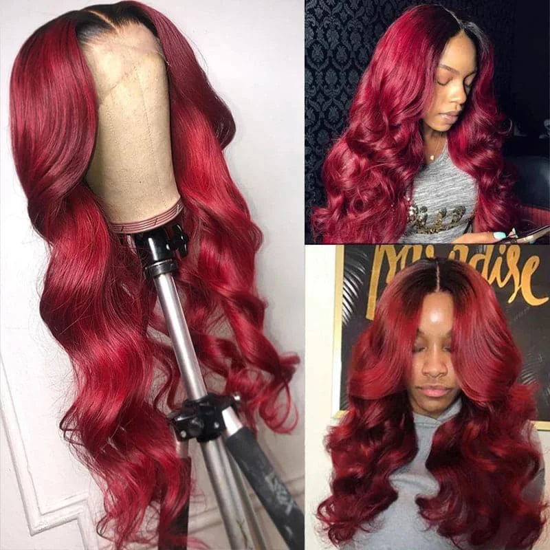 Lumiere 1B/BURG Ombre Body Wave 4x4/5x5/13x4 Lace Closure/Frontal 150%/180% Density Wigs For Women Pre Plucked Lumiere 1B/BURG Ombre Body Wave 4x4/5x5/13x4 Lace Closure/Frontal 150%/180% Density Wigs For Women Pre Plucked
