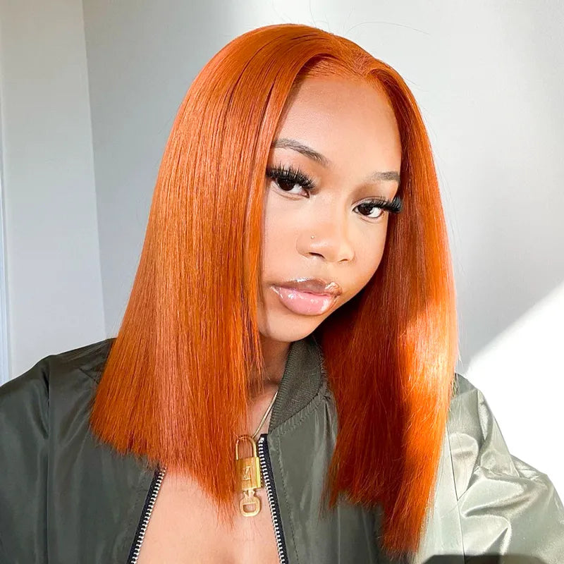 Bob Wigs for Wedding Guests Straight Bob Wigs for a Sleek Look Orange Ginger Bob Transparent Lace Front/Closure Wig Human Hair Bob Wigs for Wedding Guests Straight Bob Wigs for a Sleek Look Orange Ginger Bob Transparent Lace Front/Closure Wig Human Hair