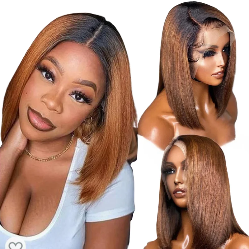 Bob Wigs in Red Hues​ RIO 100% Human Hair 13X4 HD Lace Frontal Bob Wig - Straight T1B/30, (Choose Size)